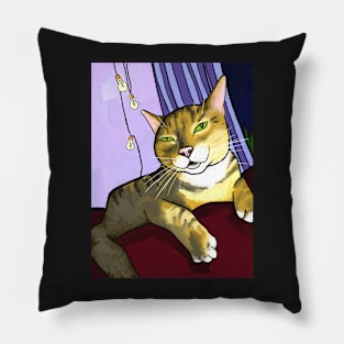 painted tiger cat, cute cat portrait Pillow