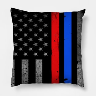 Thin Red Blue Line American Flag - Firefighter - Police Officer Pillow