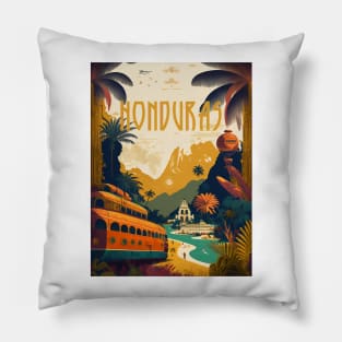 Honduras Coastline Vintage Travel Art Poster Pillow