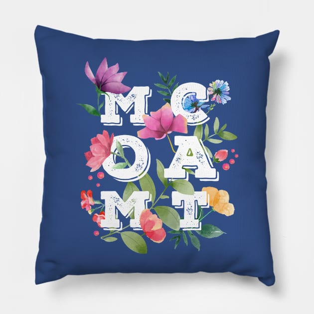 MOM CAT Letters with Flowers (Pink Background) Pillow by leBoosh-Designs