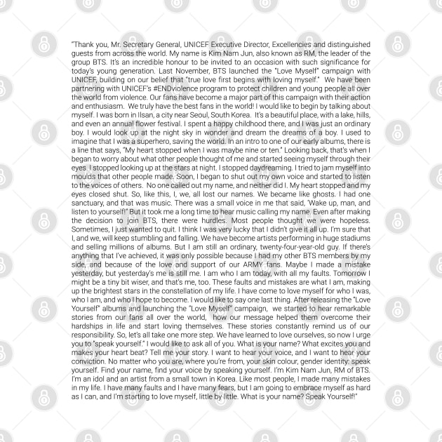 Namjoon's entire UN speech in tiny font by goldiecloset