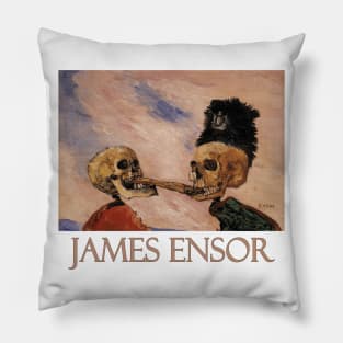 Skeletons Fighting Over a Pickled Herring (1891) by James Ensor Pillow