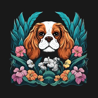 King Charles Spaniel with lilies illustration T-Shirt