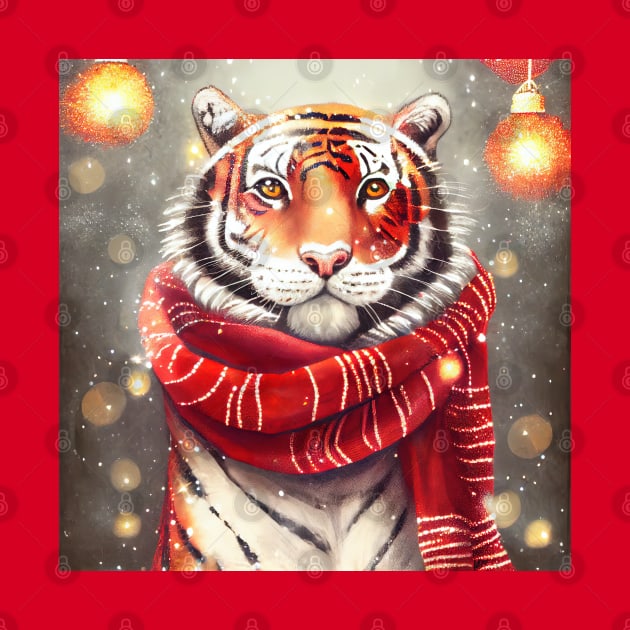 Tiger wearing a scarf for the holidays by etherElric