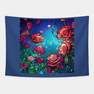 Stained Glass Roses Tapestry