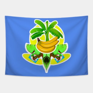 Banana Tree with Bananas and Tropical Parrot Tapestry