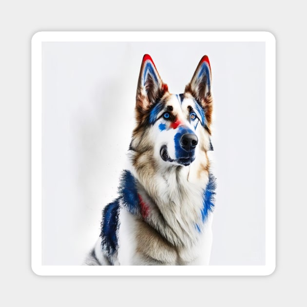 [AI Art] Red, blue and white German Shepherd Magnet by Sissely