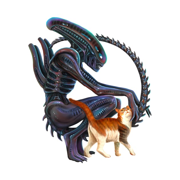 Xenomorph and Jonsey the cat by Magical Forest