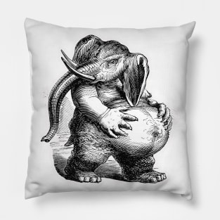 Paunchy elephant vintage drawing in black with white background Pillow