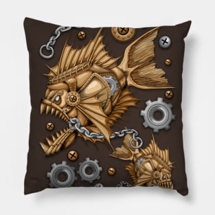 Steampunk Piranha Killer Retro Machine Pillow