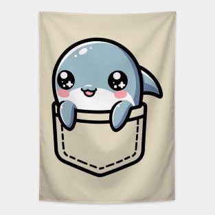 Baby Dolphin in Pocket Cute Kawaii Sea Animal Peeking Tapestry