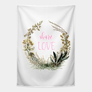 Floral Botanical Wreath with Love Text Tapestry