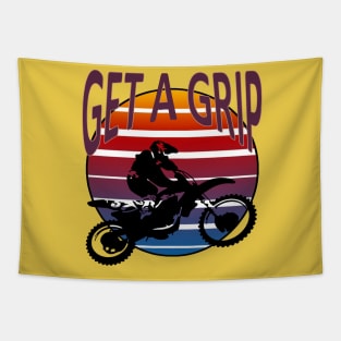 Get A Grip Dirt Bike Retro Sunset Art Tapestry