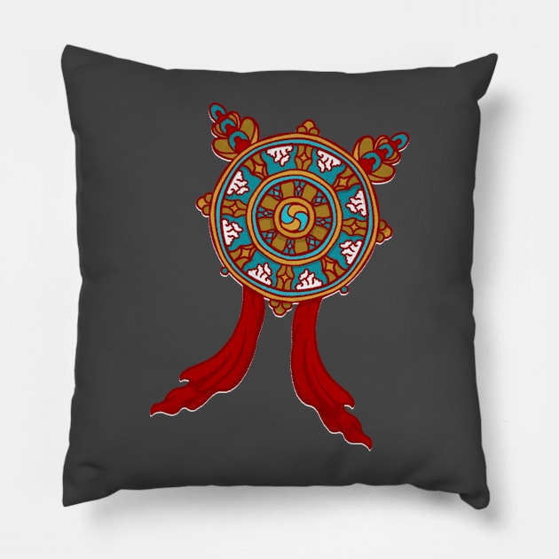 Wheel of Dharma Pillow by troylwilkinson