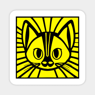 Cat illustrated yellow black Magnet