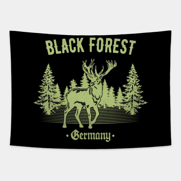 Black Forest Germany Deer with Trees Swabia Tapestry by Foxxy Merch