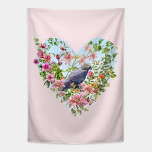 Floral Heart & Parrot Tapestry