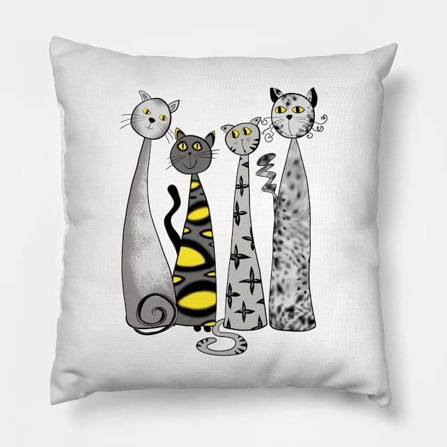 Grey and yellow cats Pillow by Smoky Lemon