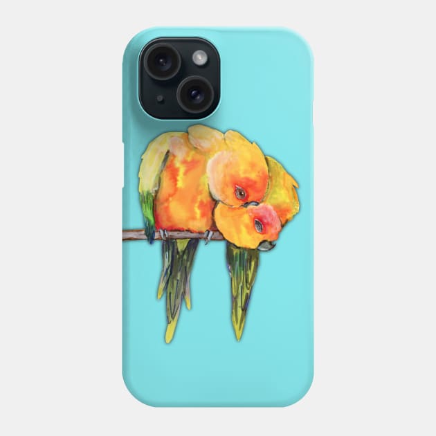 Two cuddling sun conures Phone Case by Bwiselizzy