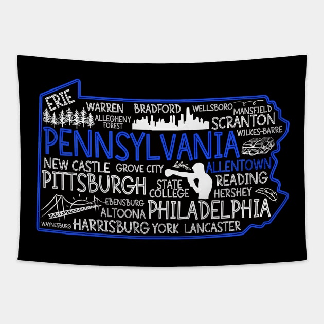 Allentown Pennsylvania cute map, Erie, Reading, Bethlehem, Scranton, Lancaster, Levittown, Harrisburg, Tapestry by BoogieCreates