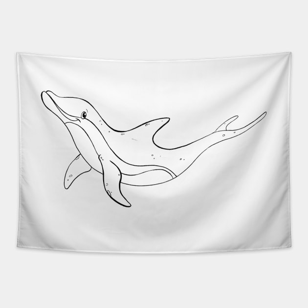 Dolphin - Line Art Tapestry by Rowena Aitken