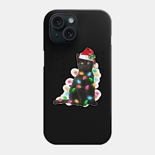 Black Cat Christmas Light  Funny Cat Lover Christmas Phone Case