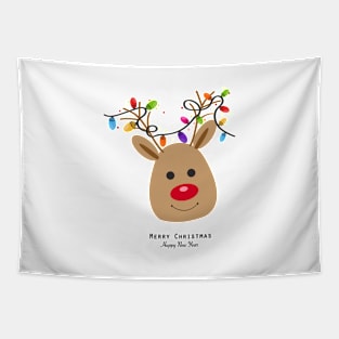 Deer with Colorful Christmas light bulb Tapestry