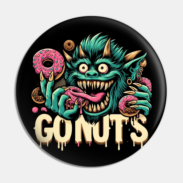 Go Nuts Donut Monster Pin by ravensart
