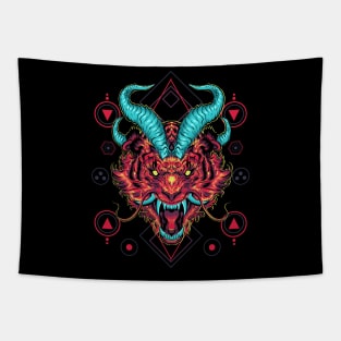 Tiger with horns Sacred Geometry Tapestry