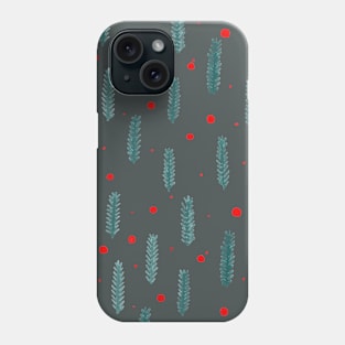 Christmas branches and dots - gray and eucalipt Phone Case