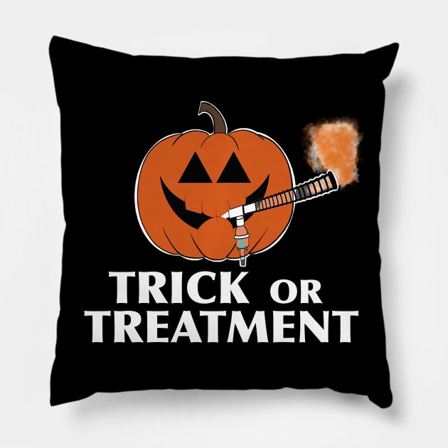 Trick or treatment respiratory therapist pumpkin design Pillow by Tianna Bahringer