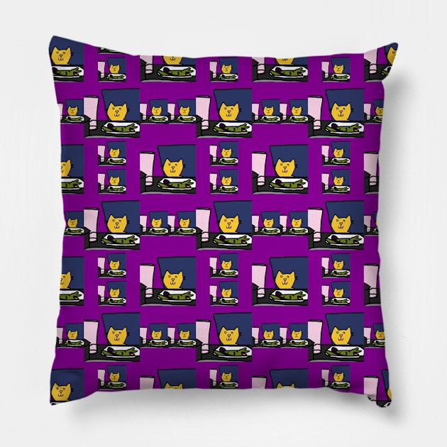 Cat at a Table Pattern Pillow by ellenhenryart