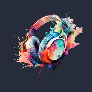 Funky Music Headphones, Watercolour Painting T-Shirt