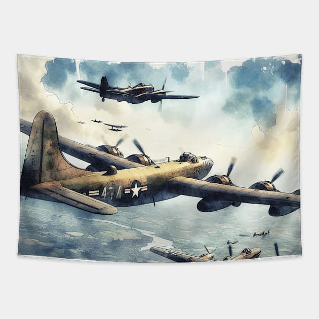 Fantasy illustration of WWII aircraft in battle Tapestry by WelshDesigns