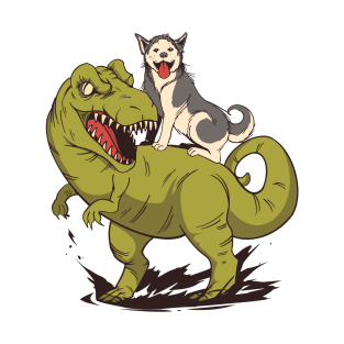 HUSKY RIDING DINOSAUR T-Shirt