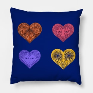 Cute orange, purple, red and yellow hearts Pillow