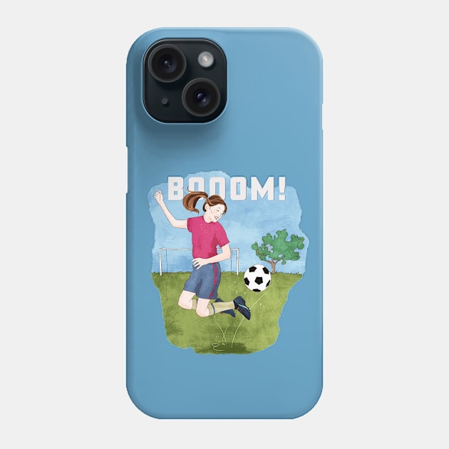 Booom! Girl playing soccer Phone Case by SW10 - Soccer Art