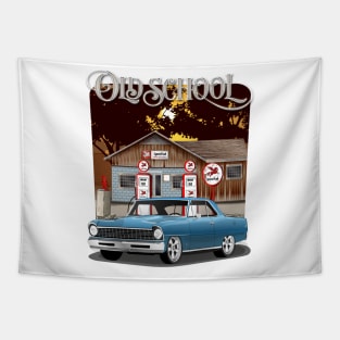 1967 Marina Blue Chevrolet Nova Old School Print Tapestry