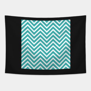 Turquoise Sea Green and White Chevron Pattern Tapestry