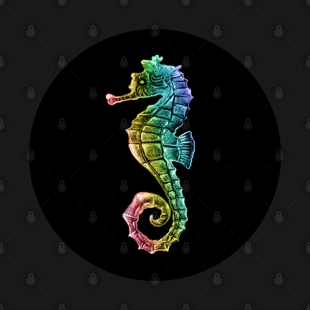 Rainbow Gradient Seahorse on Black by Neginmf