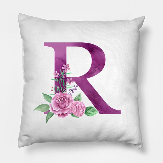 Floral Monogram R Beautiful Rose Bouquet Pillow by floralmonogram