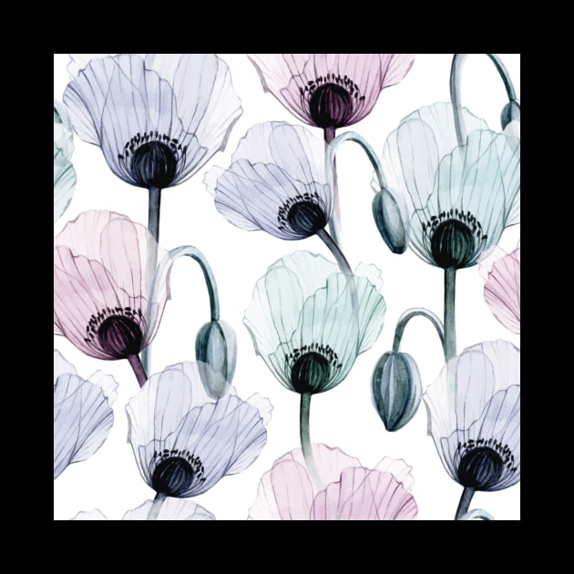 Seamless Watercolor Pattern With Transparent Poppy Flower by Protshirtdesign