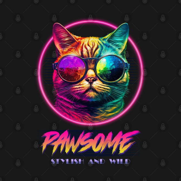 Retro Awesome-Pawsome stylish and wild cat Aesthetic design by Juka