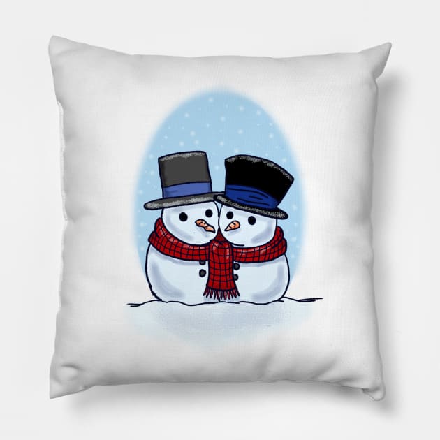 Two Snowmen in Love Pillow by allthebeanz
