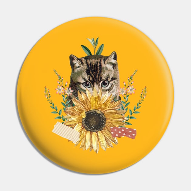 cute cat sunflower collage art Pin by Crocodile Store