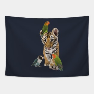 Bengal tiger and parrots Tapestry