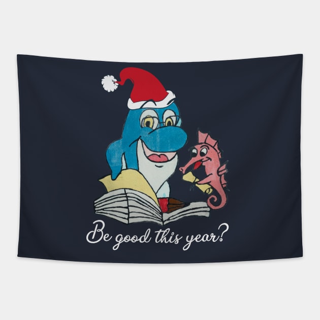 Funny Dolphin Santa Claus Costume Children Wishes Book Gift Tapestry by peter2art