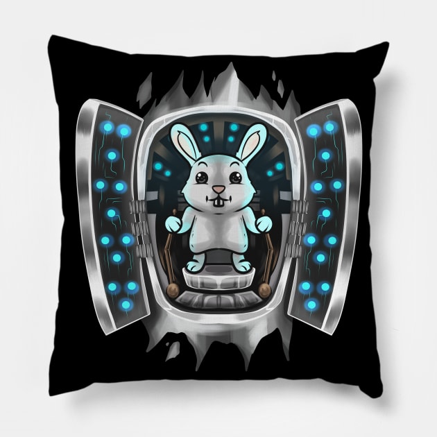 Bunny Inside Costume Bunny Takes Over Control Halloween Pillow by SinBle