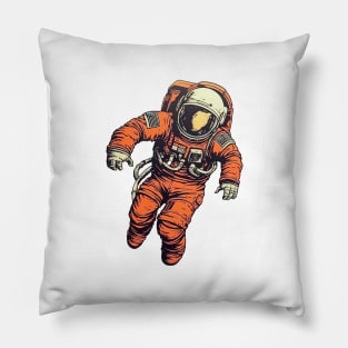 astronaut in orange space suit flying through the air Pillow