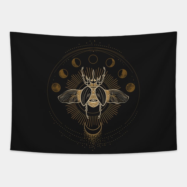 Goliath Beetle with moon phases sun stars Tapestry by MugDesignStore